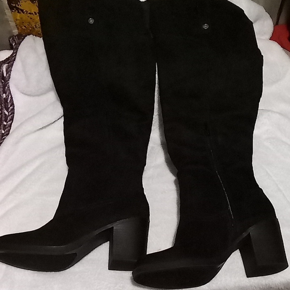 Faux Suede Black Over the Knee Boots